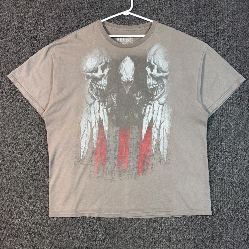 MMA Elite Men's 2XL Gray Graphic T-Shirt Skulls Eagle Graphic Goth Grunge‎ Y2K